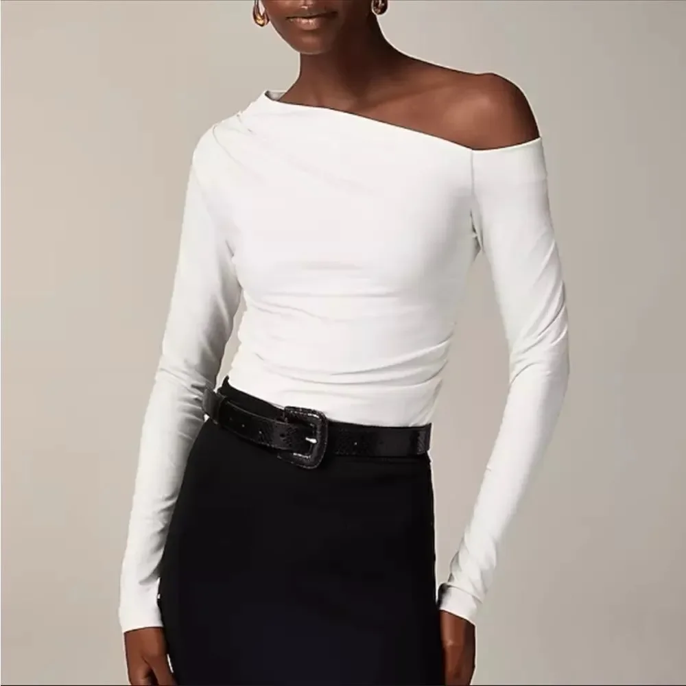 NWT J CREW Asymmetrical off-the-shoulder top in stretch cotton blend